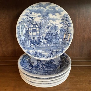 Juego de 6 platos de ensalada de cerámica para diligencia OXFORD azul y blanco 8” 1040 Brasil de colección - Imagen 1 de 6