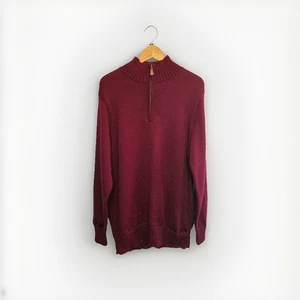 Woolovers Maglione Uomo XL Borgogna Quarto Zip Lana Pullover - Foto 1 di 12