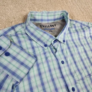 Twillory Shirt Men L-XL Untuckable Check Button Down Performance Fabric Stretch - Picture 1 of 11