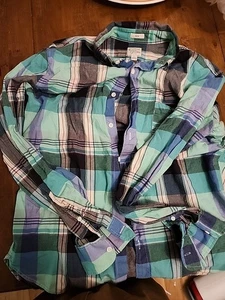 Mens Shirt J Crew Indian Madras L Slim Green Blue Plaid Long Sleeve Button Down - Picture 1 of 8
