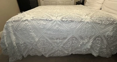"Colcha Queen vintage hecha a mano 100 % algodón pesado crochet blanca 88""x110""" Foto 1 de 4