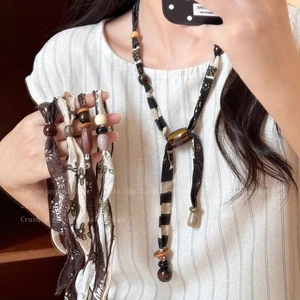 Strip Cloth Silk Scarf Necklace Bohemian Tassel Necklace Women's Jewelry - Picture 1 of 14