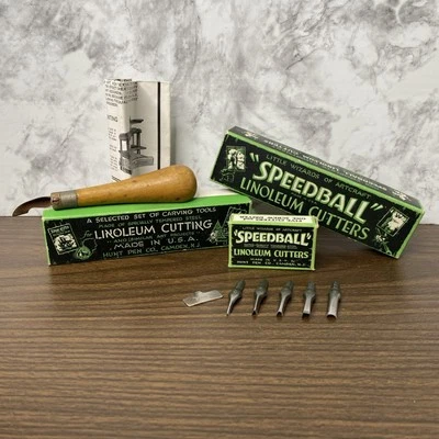 VINTAGE Speedball Linoleum Cutter w/ EZ Loading Handle and 6 cutters USA - Image 1 of 4