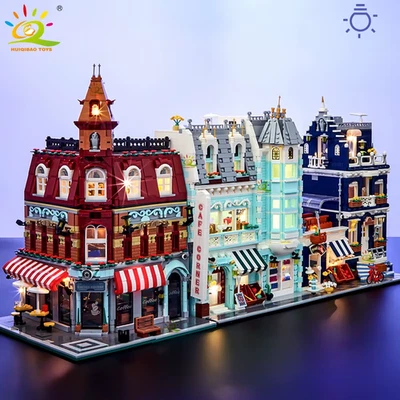 MOC City Corner Coffee Shop Architecture Style Street View Micro Building Blocks - Image 1 of 4