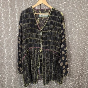 Top de manga larga vintage Nothing Matches boho artístico hippie negro con botones para mujer 3 - Imagen 1 de 7