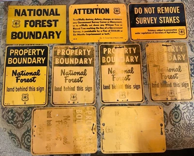 NICE LOT OF 9 RETIRED U.S. FOREST SERVICE STEEL SIGNS, 1 RARE EMBOSSED BOUNDARY - Image 1 of 4