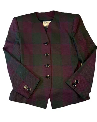 Kasper for ASL Womens Plaid Wool Blend Blazer Jacket Size 12 Green Purple Maroon - Image 1 of 4