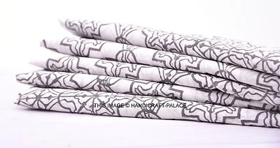 5 Yard Block Print Dressmaking Indian Cotton Natural Sanganeri Print Boho Fabric - Image 1 of 3