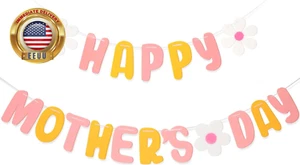 Mother'S Day Felt Banner, Happy Mother’S Day Banner with Flower,Garland Banner f - Picture 1 of 5