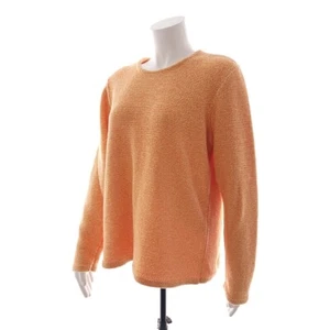 L.L.Bean Solid Knitted Orange Crew Neck Long Sleeve Cotton Sweater Womens Large - Picture 1 of 10
