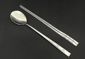 Korean Stainless Steel Spoons and Chopsticks Set Tableware Noble Pattern Style - Picture 1 of 3