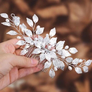 Leaf Bride Wedding Hair Comb Silver Pearl Hair Piece Bridal Hair Accessories ... - Picture 1 of 6