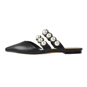Women's Chic Pointy Toe Slip On Mules Pearl Studded Casual Slipper Sandals US9.5 - Picture 1 of 5
