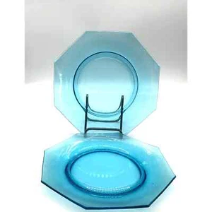 Two Gorgeous Fostoria Electric Blue Octagonal Salad/Lunch Plates - Picture 1 of 6