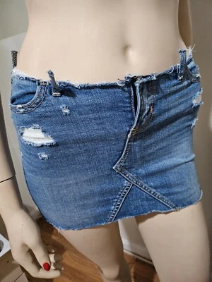 Minifalda vaquera de diseño personalizado rasgada elástica XS XXS 0 2 4 Foto 1 de 4