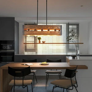 Farmhouse Chandelier Ceiling Fixture Pendant Lamp Wood Kitchen Island Light Bar - Picture 1 of 18