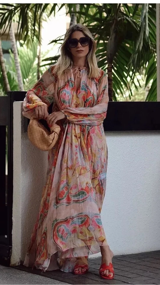 ZARA WOMAN ASYMMETRIC HEM BALLOON ZW COLLECTION PRINTED MIDI DRESS 7908/165 Top