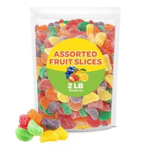 Fette di frutta caramelle gelatina assortite - sfuse 2 libbre - non avvolte, spolverate di zucchero vecchie - - Foto 1 di 6