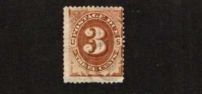 1879  U.S. POSTAGE DUE  Numeral 3c Brown  Sc#J3 Used SCARCE See Note - Image 1 of 2