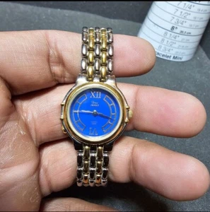 Timex Indiglo Women Quartz Watch Silver Gold Tone Working Blue Roman Dial - Picture 1 of 10