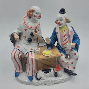 Vintage Capodimonte Porcelain Clowns Talking And A Dog At Their Feet  Musical  - Picture 1 of 19
