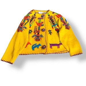 Vintage 90er Michael Simon For Henri Bendel Strickjacke Pullover bestickt gelb - Bild 1 von 15