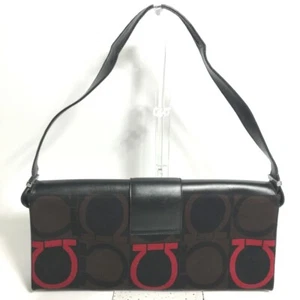Salvatore Ferragamo Gancini Shoulder Bag Canvas/Leather Black/Brown x Red - Bild 1 von 15
