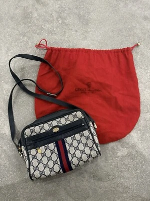 Auténtico bolso bandolera Gucci Ophidia Web vintage - años 80 azul marino monograma lona Foto 1 de 4