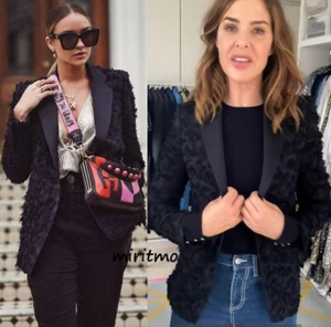 A992 ZARA NAVY BLACK BLAZER JACKET TUXEDO FRINGE KIMONO COAT TRINNY WOODALL - M - Picture 1 of 14