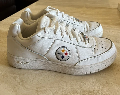 Reebok NFL Pittsburgh Steelers Leather Athletic Shoes Sneakers White Mens 10 Cover