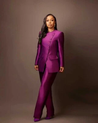 Trajes de satén vintage para mujer 2 piezas calce ajustado para ropa de oficina de negocios talla grande Foto 1 de 4