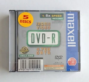 MAXELL DVD-R 4.7 Go 8x 120 min Slim Case Lot de 5 disques Neuf sous blister - Photo 1/4
