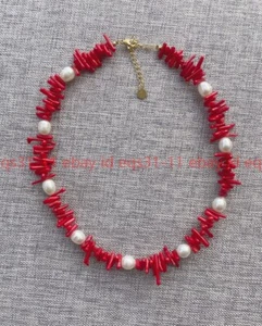 Collana di perle barocche corallo rosso a grappolo di pietre preziose irregolare moda impeccabile - Foto 1 di 12