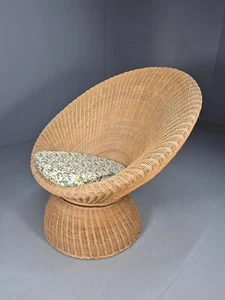 Vintage Cane Swivel Chair Rattan Floral Cushion 1980s Retro EB8733 MSWI - Picture 1 of 13