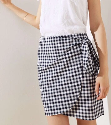 Falda Ann Taylor LOFT Algodón Envolvente Guinga Talla 12 Regular Forever Azul Marino Nueva con Etiquetas Foto 1 de 3