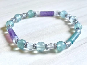 Pulsera de cuentas de fluorita (en estiramiento) 8 mm AAA 7" pulgadas piedra genuina - Imagen 1 de 7