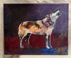 Indianer BRENT LEARNED (HAA-NAA-JAA-NE-DOA) Gemälde Wolf signiert Arapaho - Bild 1 von 3