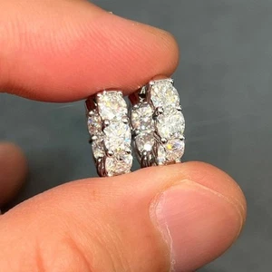 4.00 Carat Round Cut Moissanite Huggies & Hoop Earrings 14K White Gold FN - Picture 1 of 9