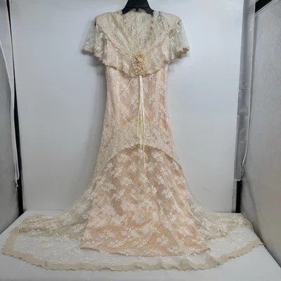Vtg 70’s Susan Lanes Country Elegance Size 6 Wedding Dress Ivory Lace - Image 1 of 4