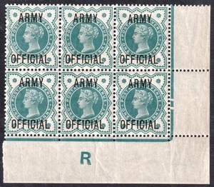 1901 SGO42 1/2d BLAU GRÜN ARMEE OFFIZIELLER AUFDRUCK KONTROLLE U/M 6ER BLOCK RAR - Bild 1 von 2