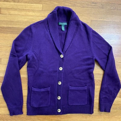 Lauren Ralph Lauren Sweater Womens Petite Large Purple Shawl Collar Cardigan - Image 1 of 4
