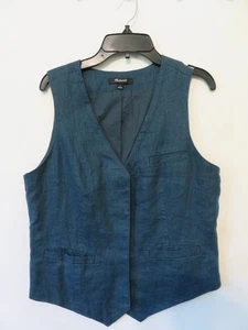 Madewell Single Breasted 100% Linen Vest Size 4 Deep Blue Academia Preppy Casual - Picture 1 of 7
