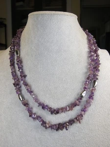 Schöne Sterling Silber Kiesel Perlen & Amethyst Chips 40" lange Halskette - Bild 1 von 6