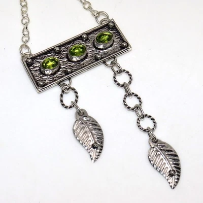 925 Silver Plated Peridot Jewellery Necklace Handmade Gemstone Size 18" GW - Image 1 of 3