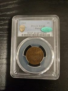1865 Two Cent Piece - 2C - PCGS XF 40 - CAC - Picture 1 of 2
