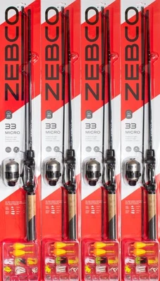 (LOT OF 4) ZEBCO 33 MICRO 4'6" UL 2 PIECE SPINCAST COMBO W/ TACKLE KIT 21-39276 - Image 1 of 2