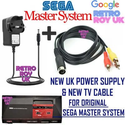 Sega Master System 1 Power Supply UK Plug & TV Cable Cool Running