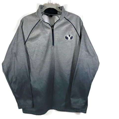 Men's Colosseum Gray BYU Cougars Logo Quarter-Zip Jacket Light Gray to Dark Gray Cover