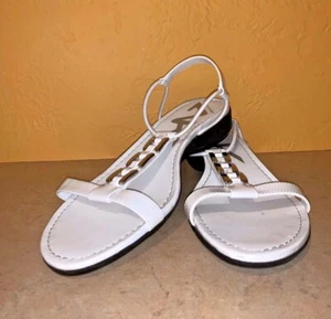 Anne Klein Sport Leather Sandal-Open Toe-White Silver/Chrome accent Size 8M EUC  - Picture 1 of 8