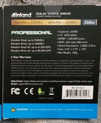 NEW,SEALED, Inland Professional SSD 2.5" SATA III 6Gb/s 240GB - Image 1 of 3